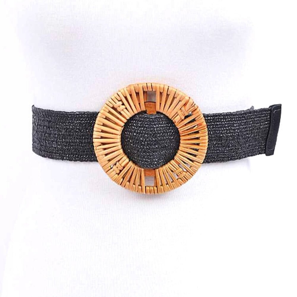 BNWT Brand New Bamboo Buckle Faux Straw Elastic Fashion Belt
